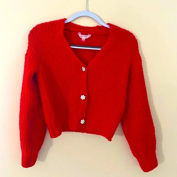 NO BOUNDARIES Red Rhinestone Button Cardigan Sweater XS - Picture 6 of 12